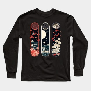 Japanese Inspired Panels | Japanese Waves and Flowers Long Sleeve T-Shirt